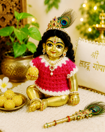 Adorable Handmade sweaters for Shree LadduGopal & RadhaRani ji - Full Sleeves