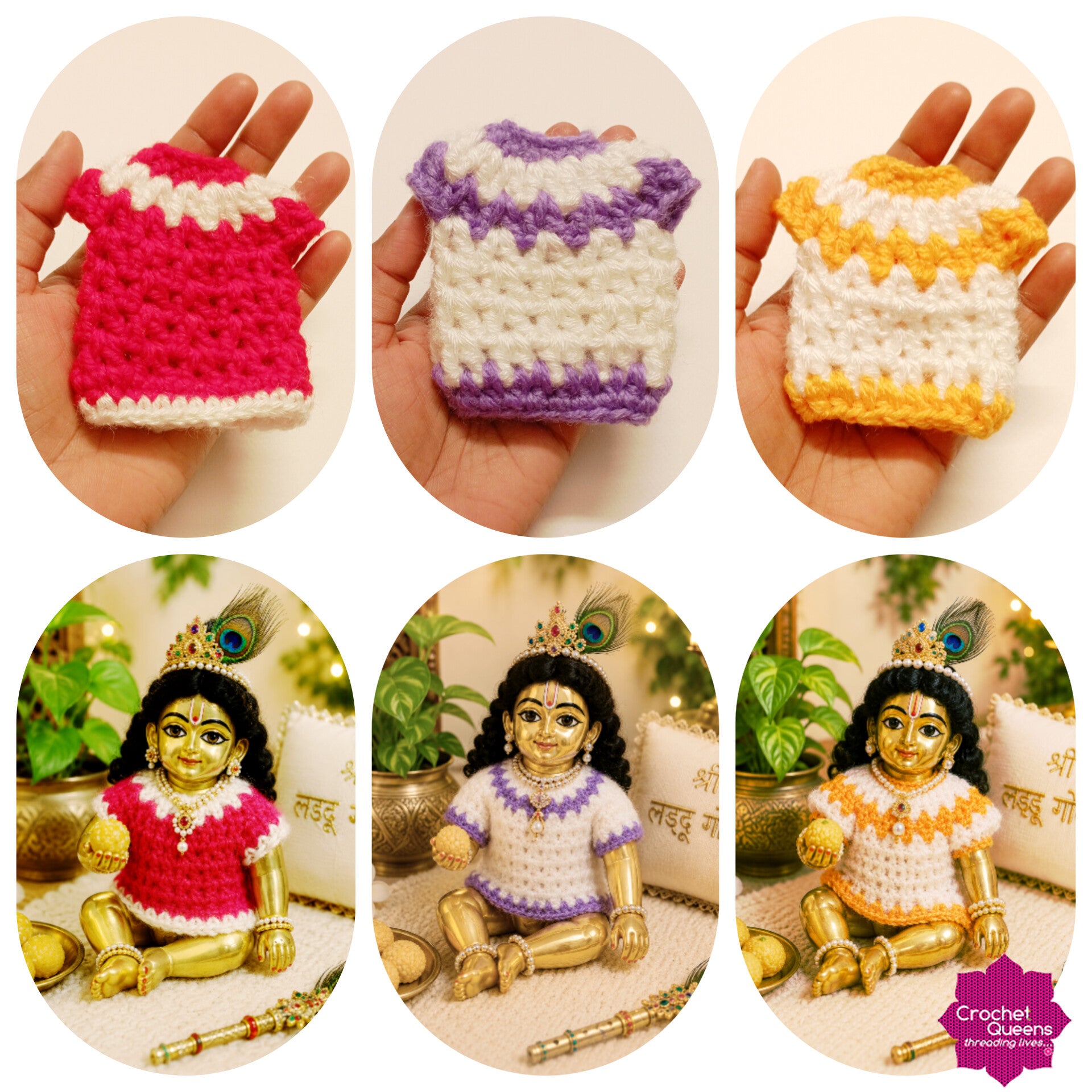 Adorable Handmade sweaters for Shree LadduGopal & RadhaRani ji - Full Sleeves