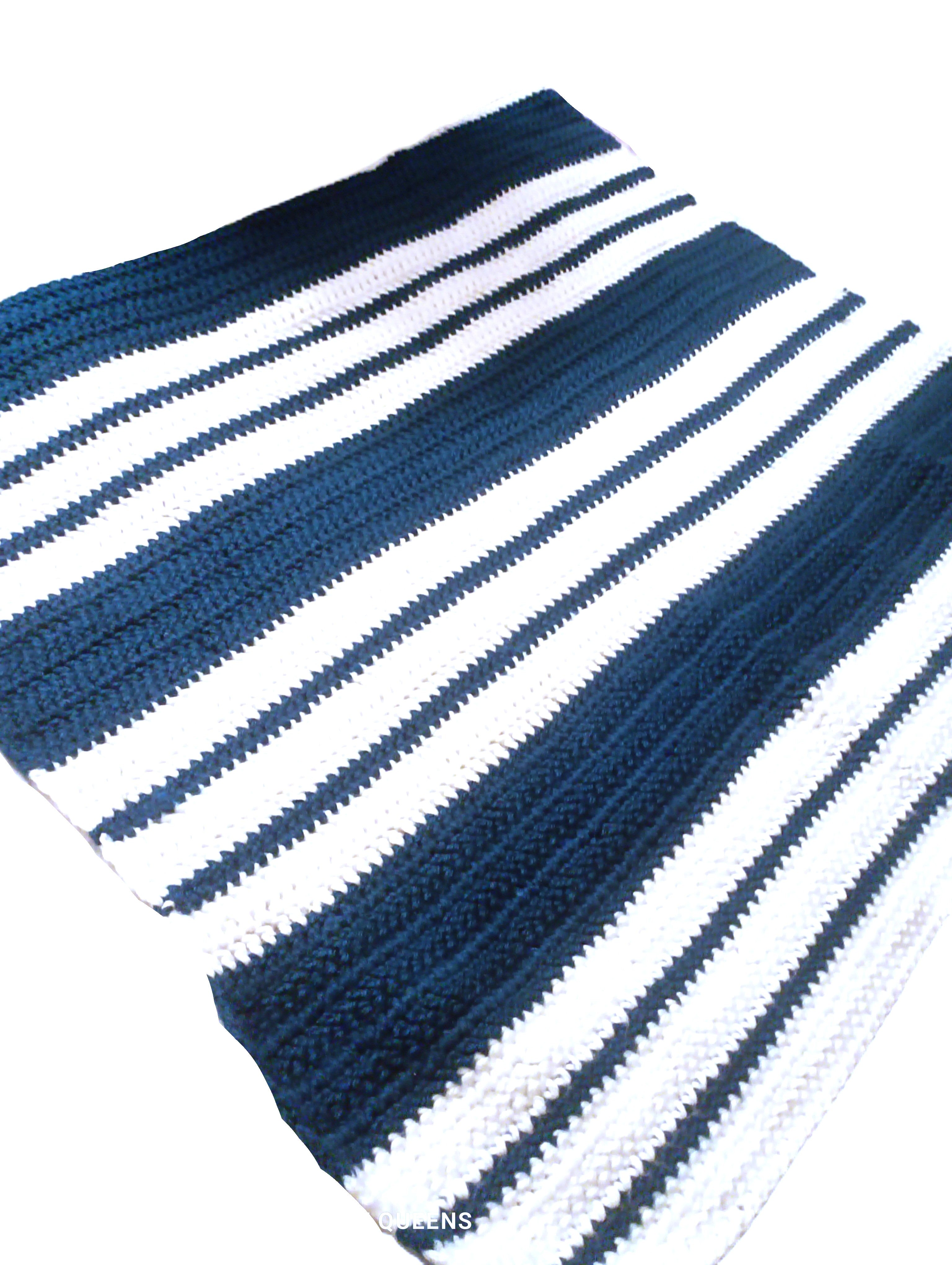 Highly Durable Handmade Blanket with Bulky Yarn - 42X45 inches - Navy and White Striped