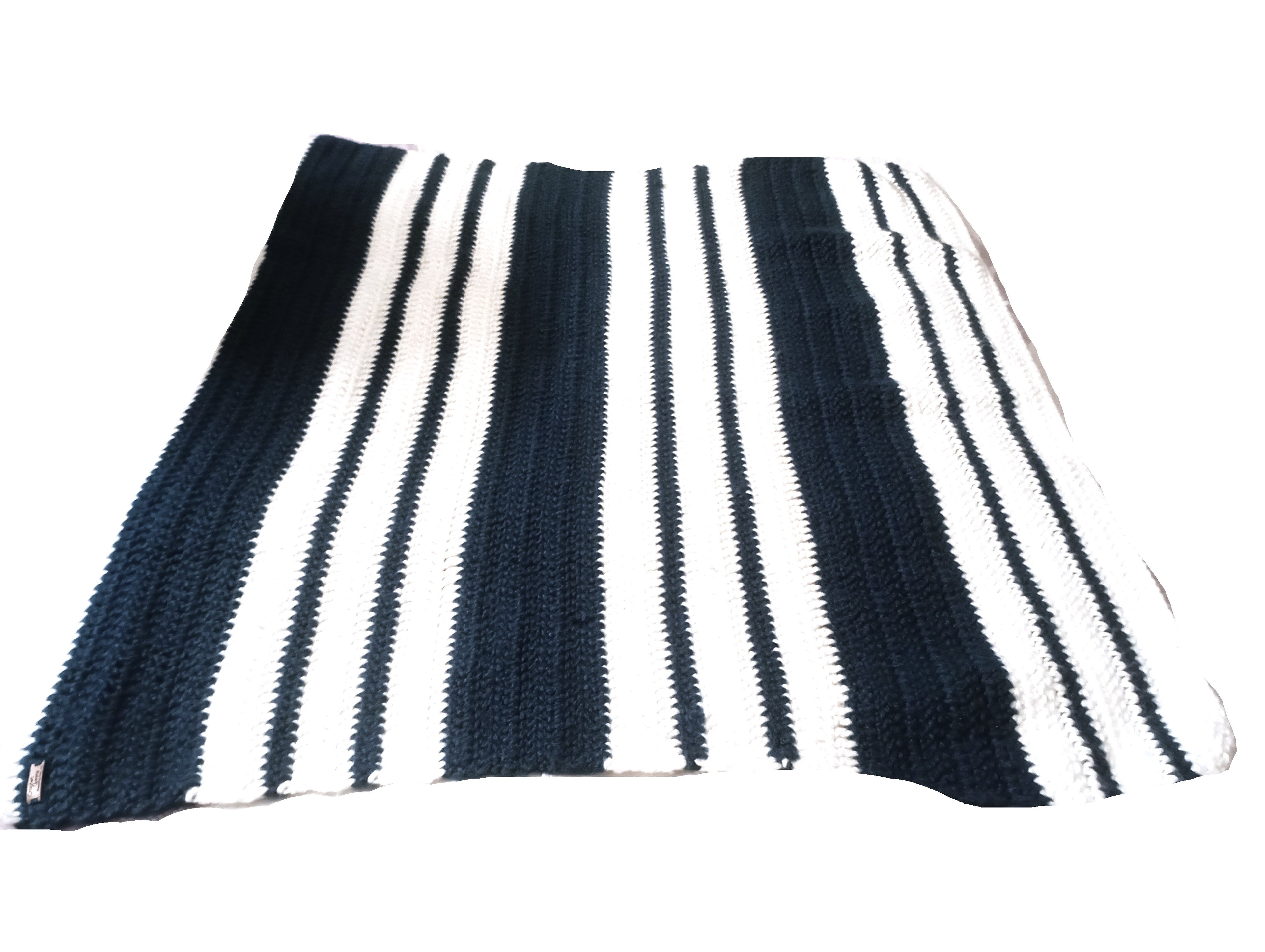 Highly Durable Handmade Blanket with Bulky Yarn - 42X45 inches - Navy and White Striped