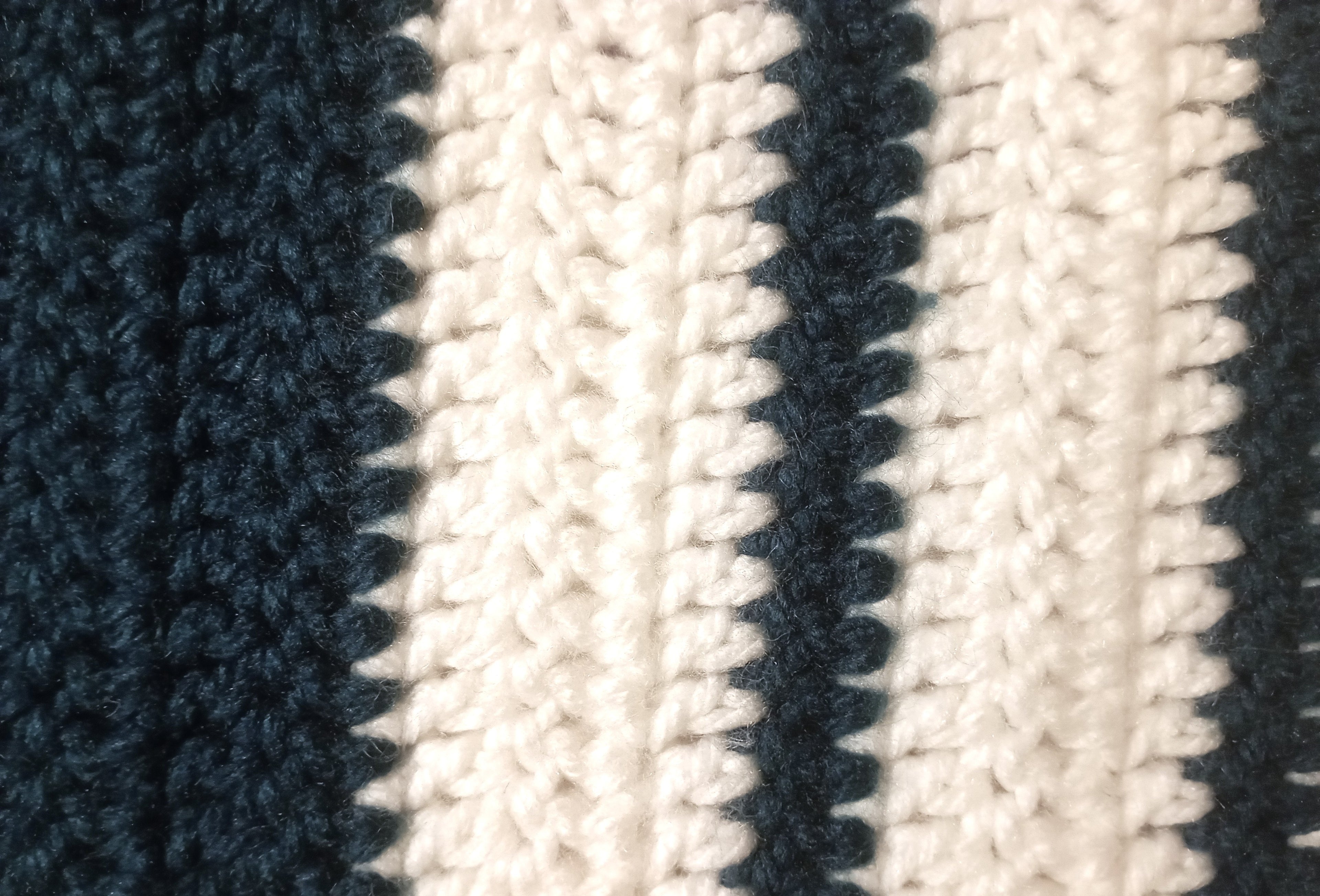 Highly Durable Handmade Blanket with Bulky Yarn - 42X45 inches - Navy and White Striped