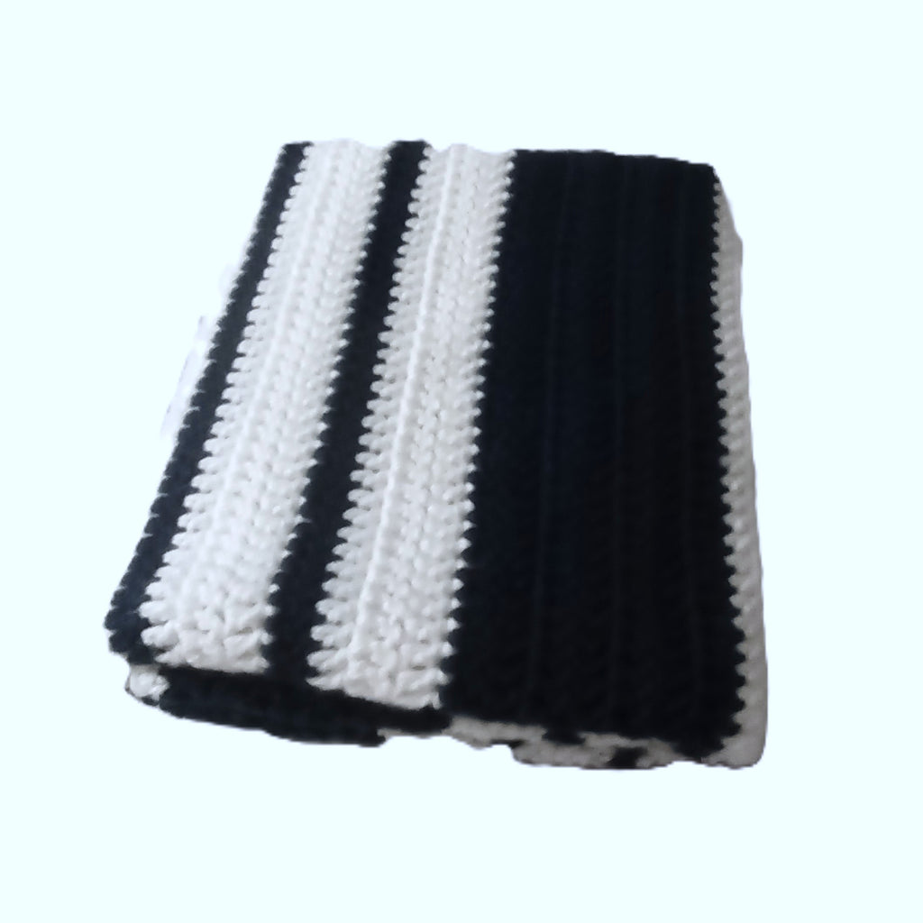Highly Durable Handmade Blanket with Bulky Yarn - 42X45 inches - Navy and White Striped