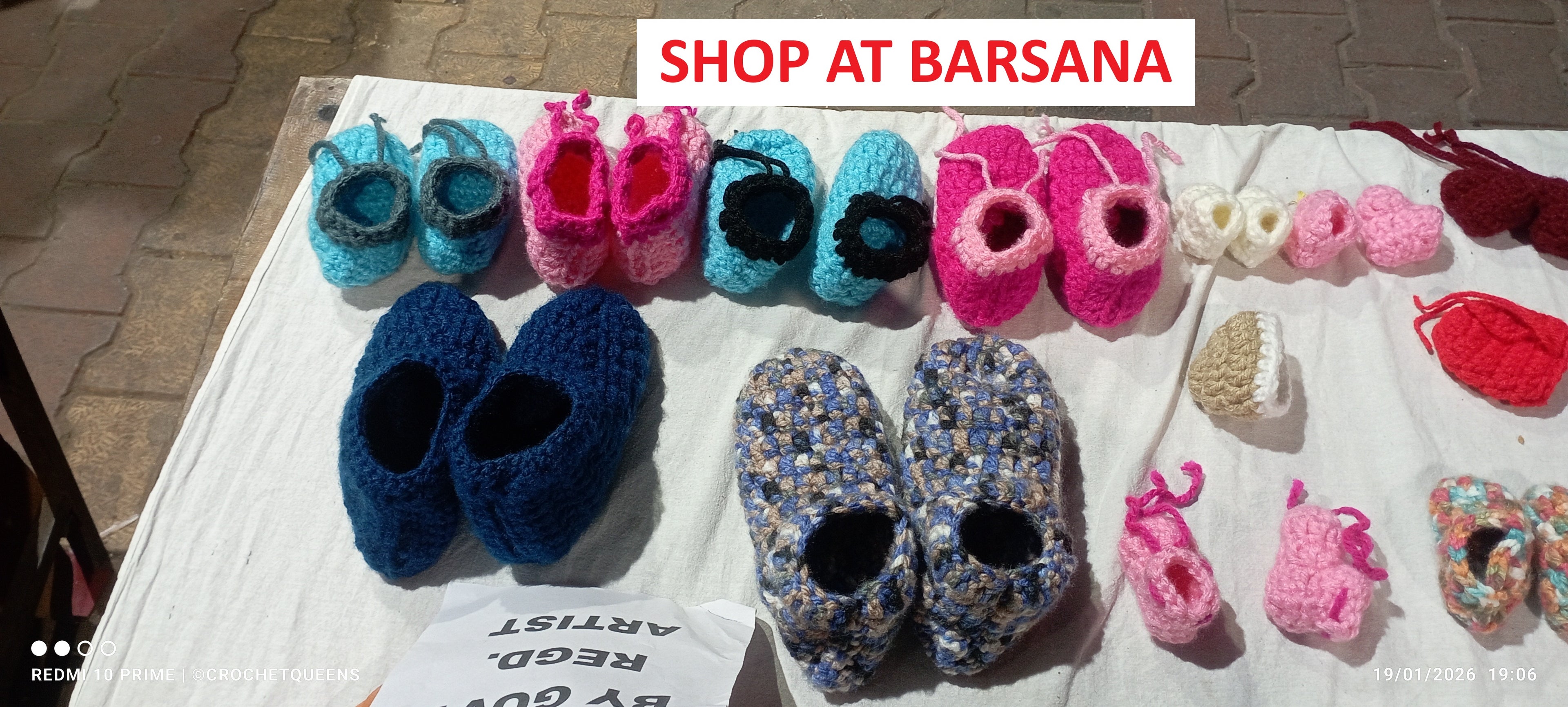 Handmade Woolen Shoes for Laddu Gopal RadhaRani ji - Colored base with pompom