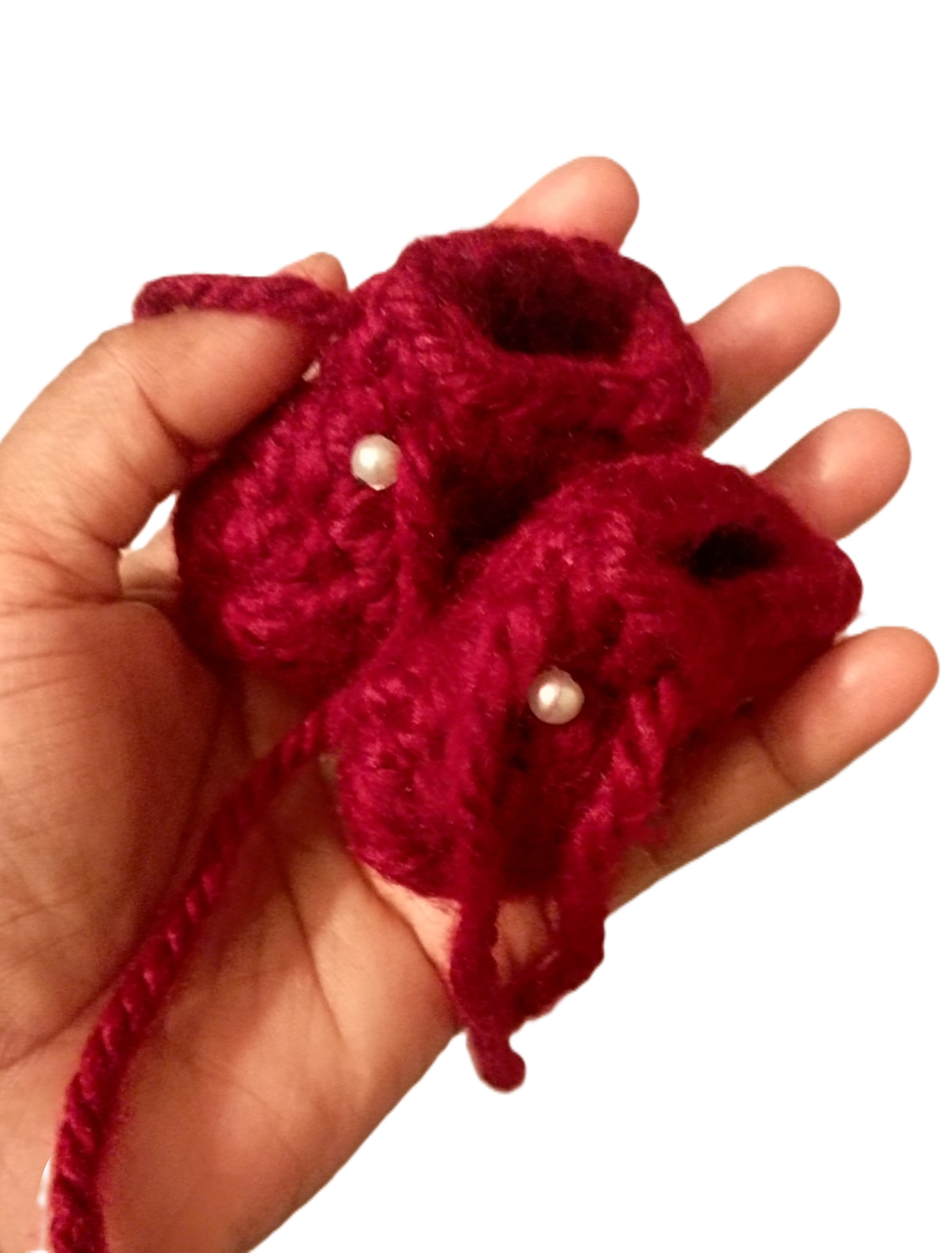 Handmade Woolen Shoes for Laddu Gopal RadhaRani ji - Maroon with pearl and lace