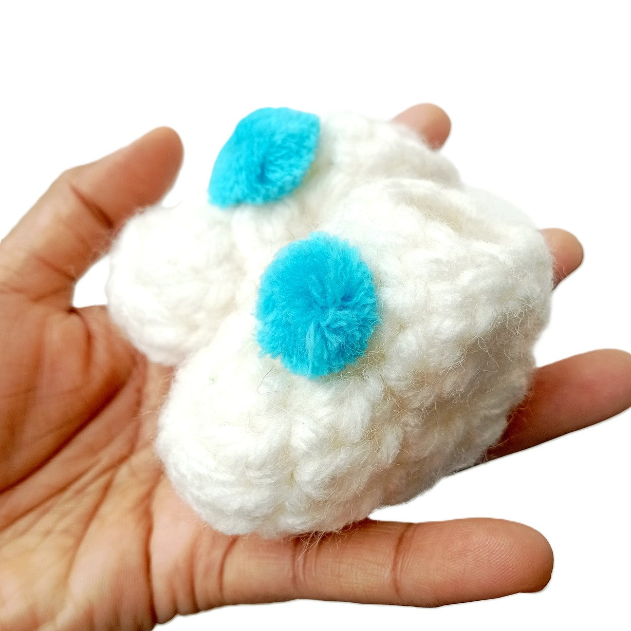 Handmade Woolen Shoes for Laddu Gopal RadhaRani ji - White base with colorful pompom