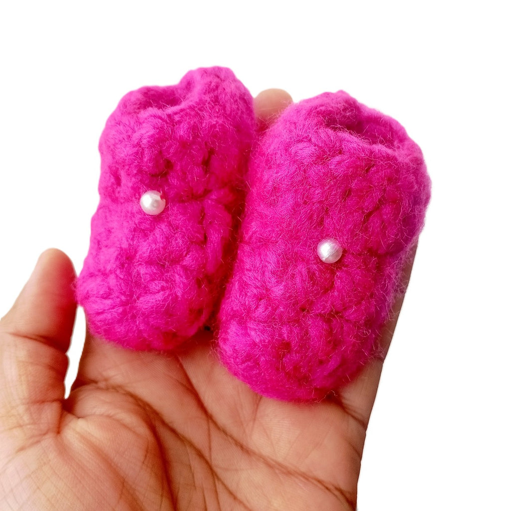 Handmade Woolen Shoes for Laddu Gopal RadhaRani ji - Hot Pink with pearl