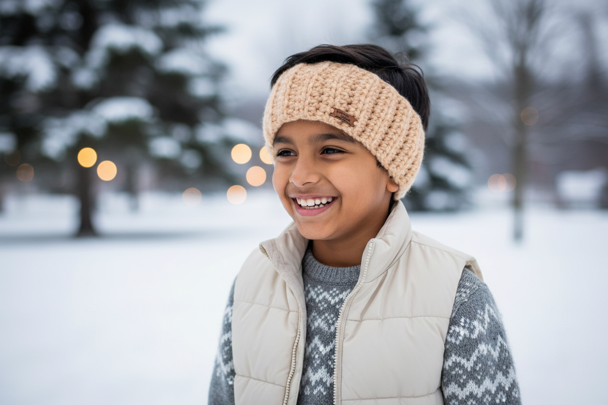 Beige Crochet Headband – Indian Boy Kid Lifestyle