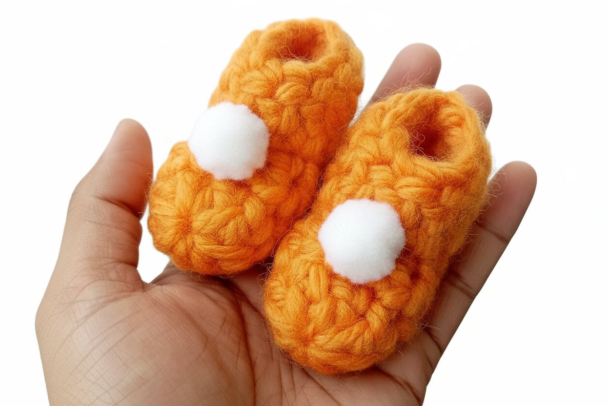 Booties - Orange Base with White Pompom