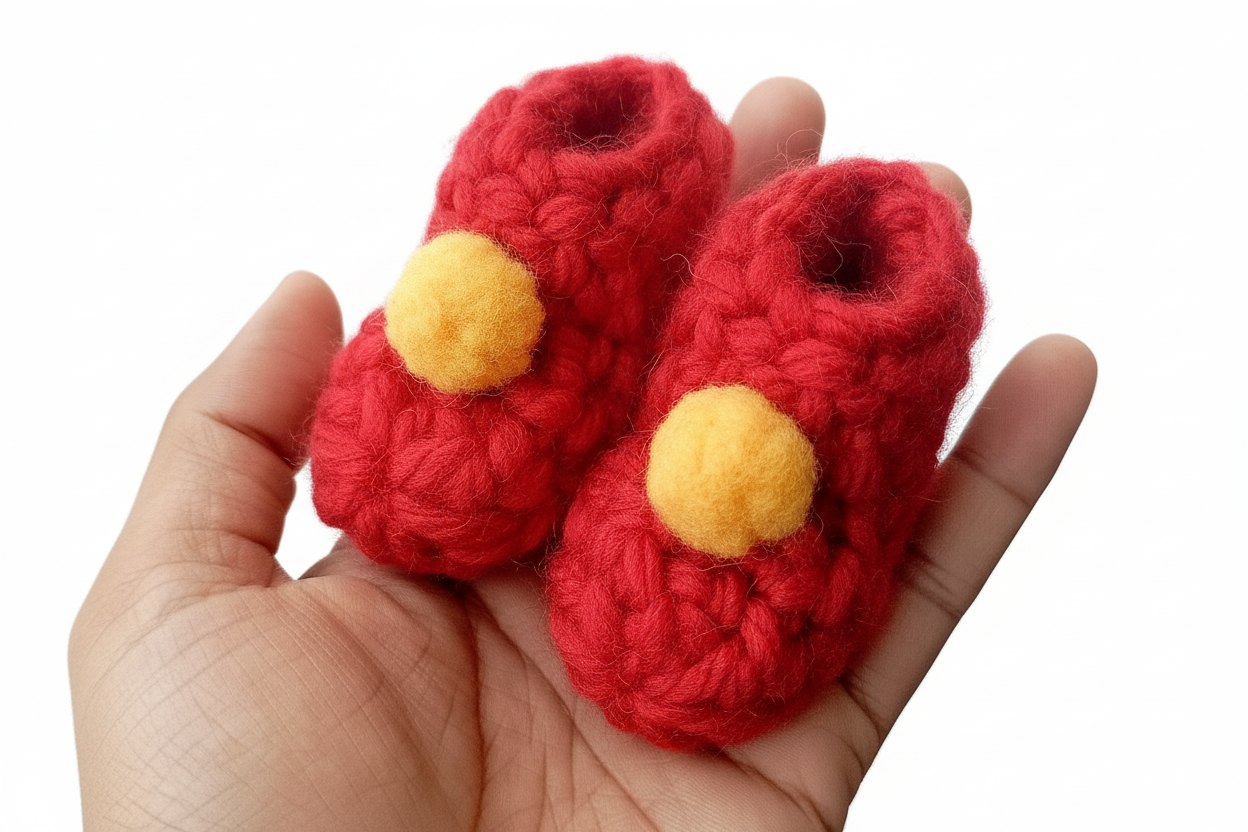 Booties - Red Base with Yellow Pompom