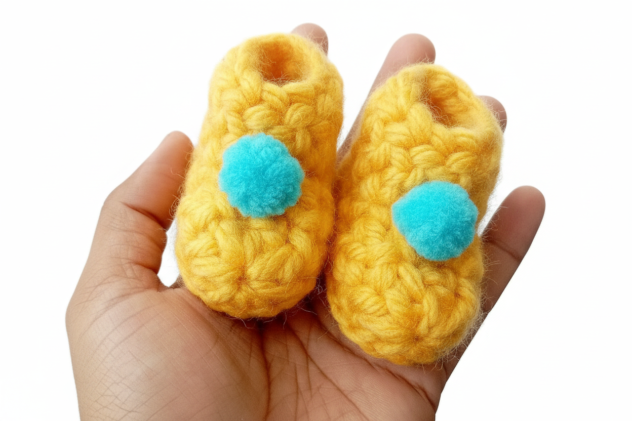 Booties - Yellow Base with Turquoise Pompom