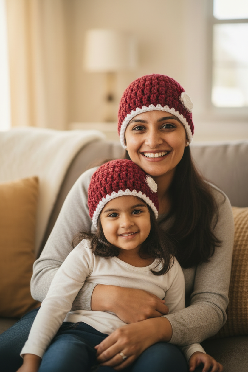 Mom & Daughter — Identical Premium Beanie Combo - Maroon