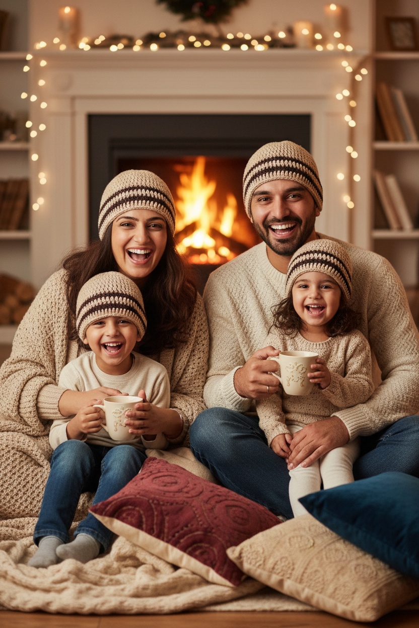 Family  — Identical Premium Beanie Combo - Beige- Set of 4 Beanies