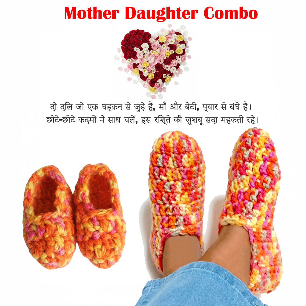 Handmade Woolen Socks Mom Daughter combo - Yellow Multicolor