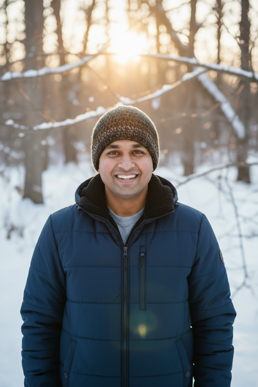 Indian man with crochet beanie no kid