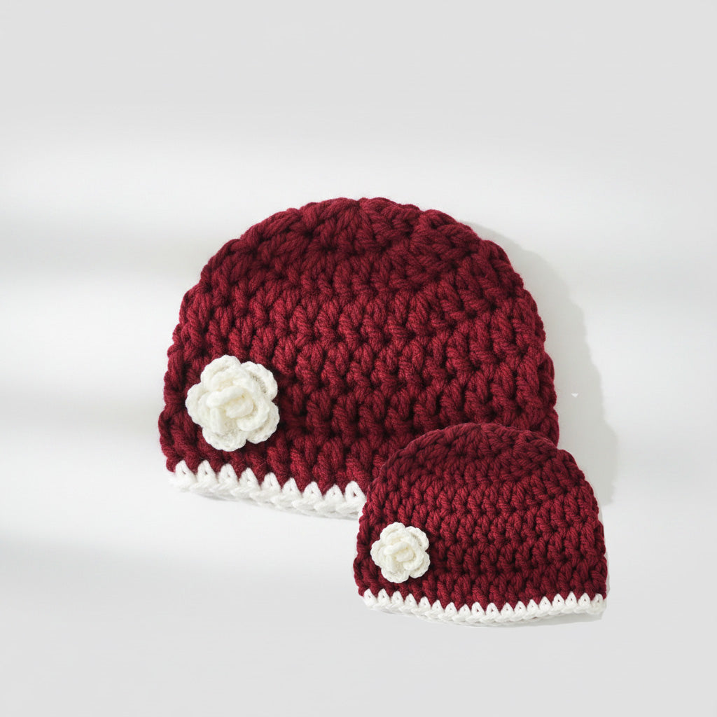 Mom & Daughter — Identical Premium Beanie Combo - Maroon