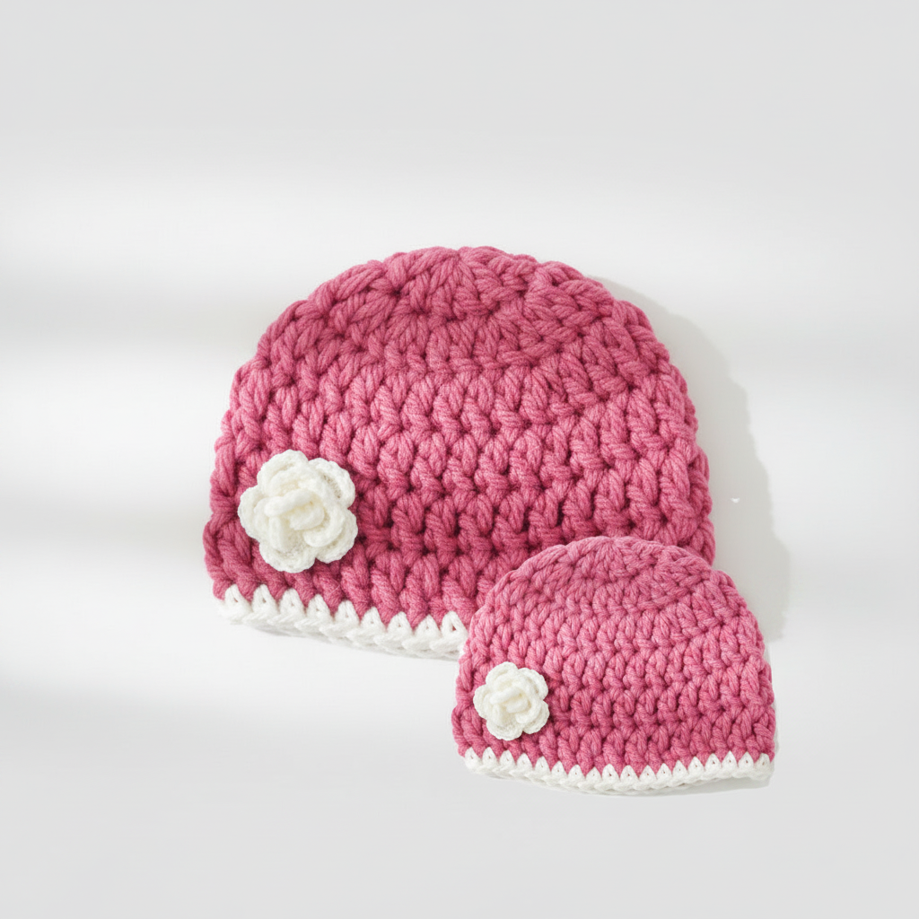Mom & Daughter — Identical Premium Beanie Combo - Pink