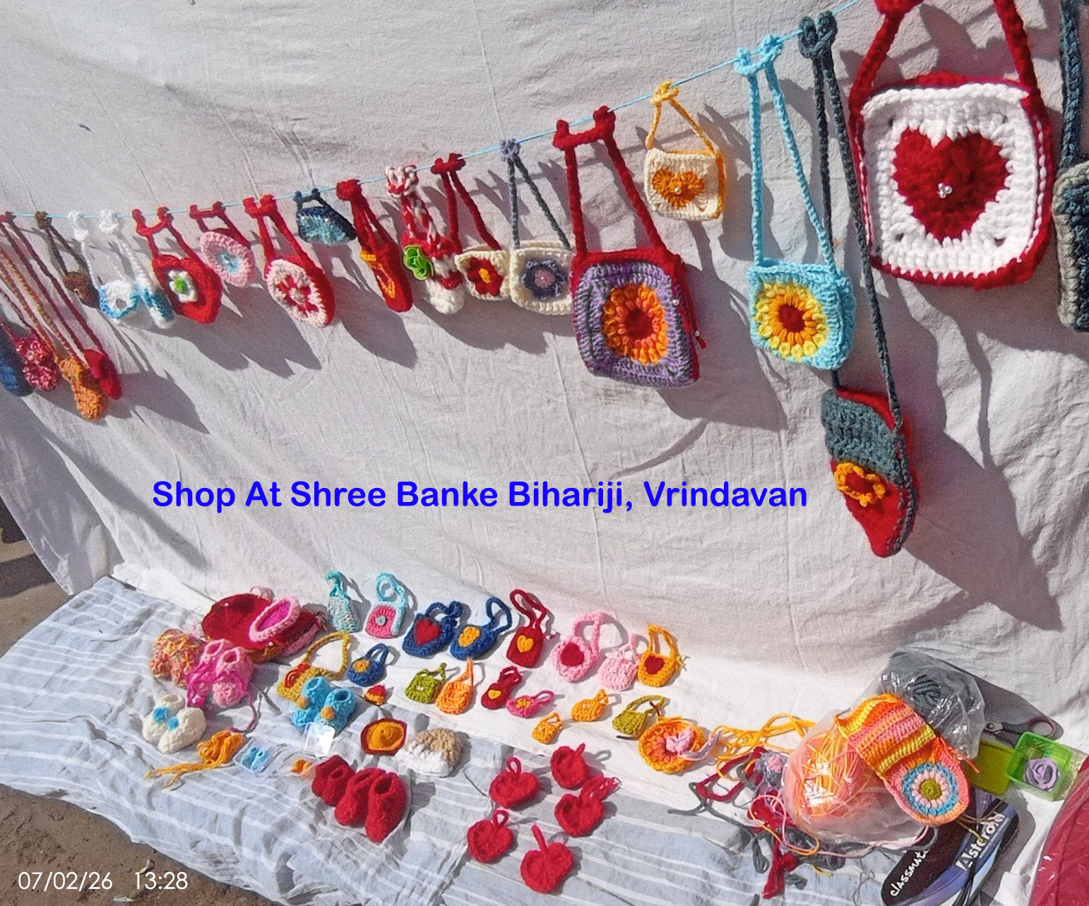 Handmade Woolen Shoes for Laddu Gopal RadhaRani ji - Hot Pink with pearl