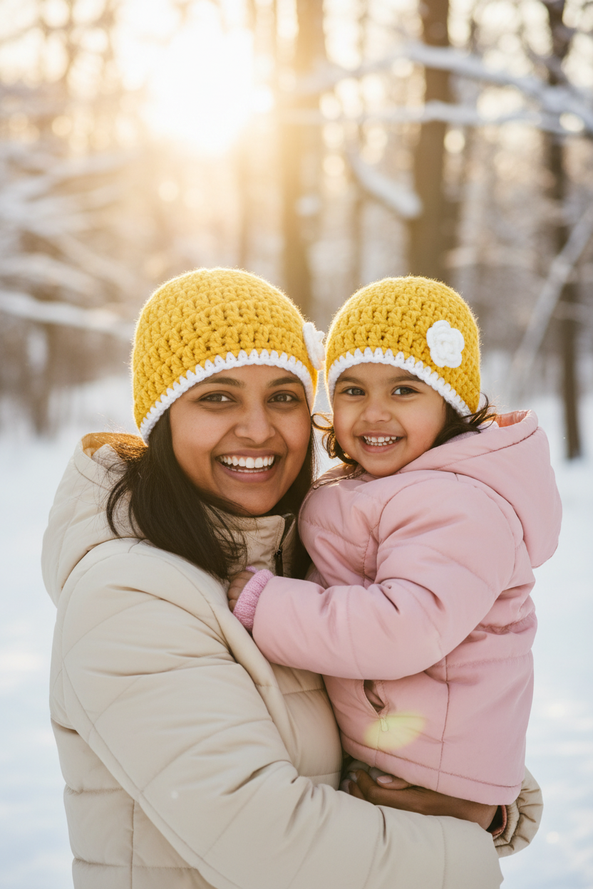 Mom & Daughter — Identical Premium Beanie Combo - Yellow